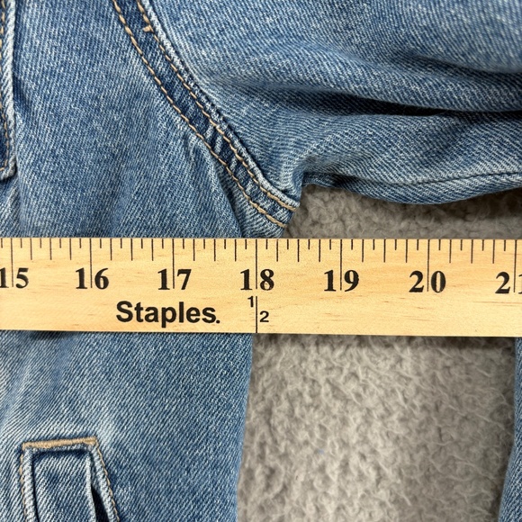 L.E.I. Sherpa Collar Denim Jacket Juniors M Blue Jean Trucker Plaid Lined Vtg - Picture 4 of 10